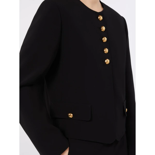 Max Mara Paniere Technical Cady Crew-Neck Jacket in Black | Blazers | Coveti