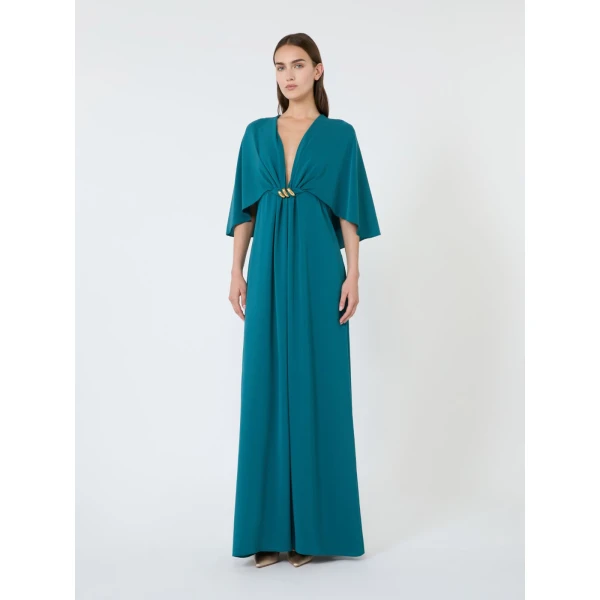Max Mara Panno Cady Cape Dress in Oil Green | Evening Gowns | Coveti