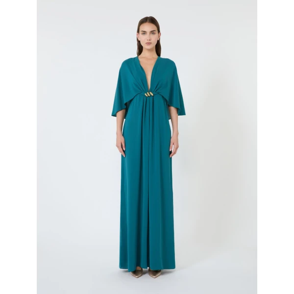 Max Mara Panno Cady Cape Dress in Oil Green | Evening Gowns | Coveti