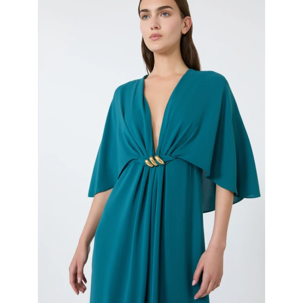 Max Mara Panno Cady Cape Dress in Oil Green | Evening Gowns | Coveti