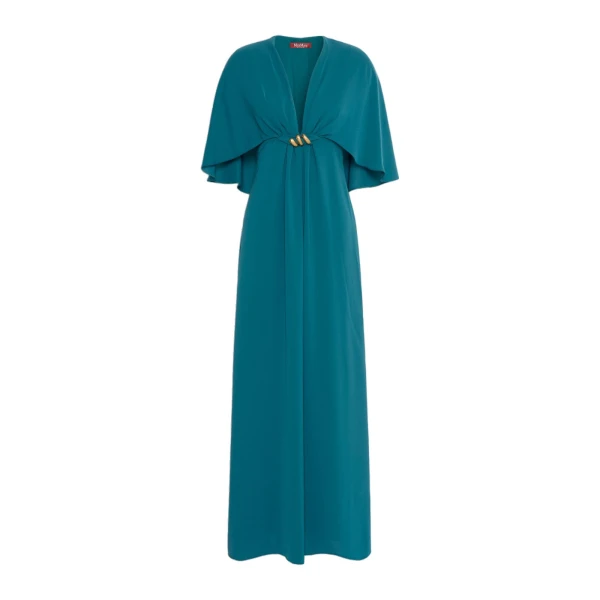 Max Mara Panno Cady Cape Dress in Oil Green | Evening Gowns | Coveti