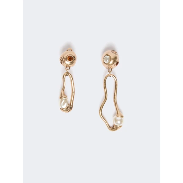 Max Mara Pantera Bead and Pendant Earrings in Gold | Earrings | Coveti