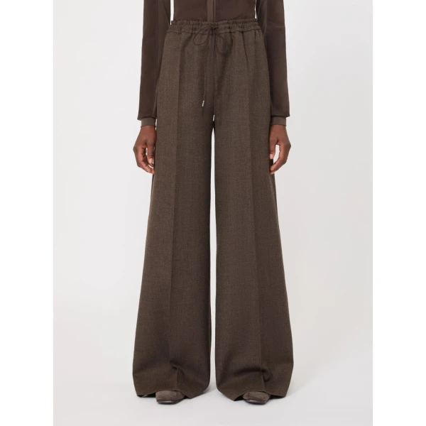 Max Mara Pantone Batavia Wool Trousers in Mud | Wide leg pants | Coveti