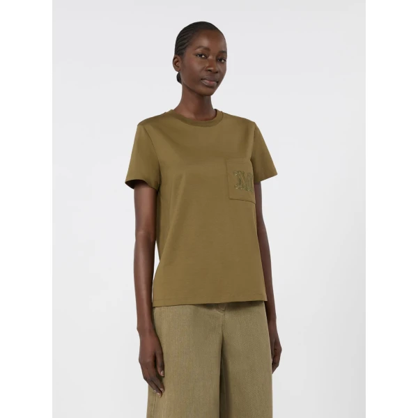 Max Mara Papaia Cotton Jersey T-Shirt in Khaki | T-shirts | Coveti