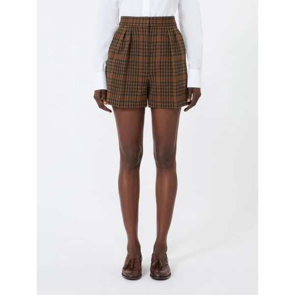 Max Mara Parata Glen Plaid Jersey Shorts in Tobacco | Shorts | Coveti