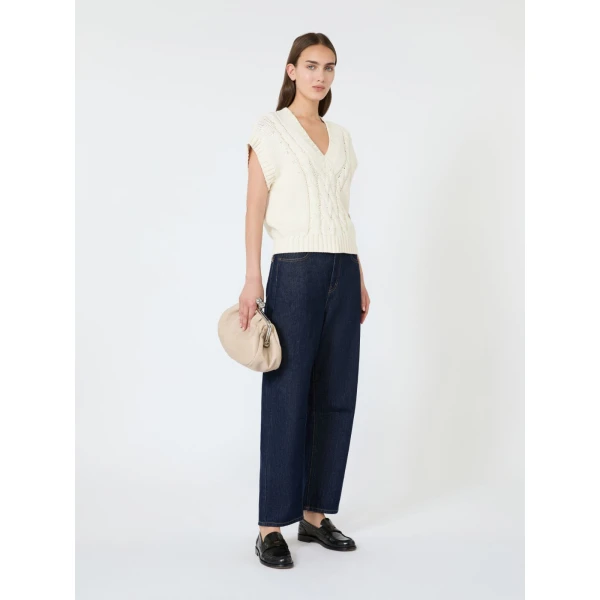 Max Mara Pascia Cotton Cable-Knit Gilet in Ecru | Sweaters | Coveti