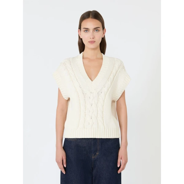 Max Mara Pascia Cotton Cable-Knit Gilet in Ecru | Sweaters | Coveti