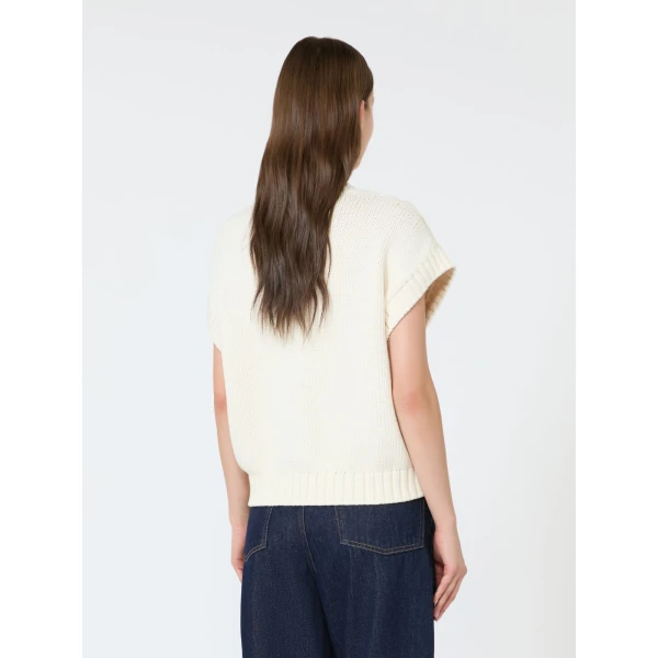 Max Mara Pascia Cotton Cable-Knit Gilet in Ecru | Sweaters | Coveti
