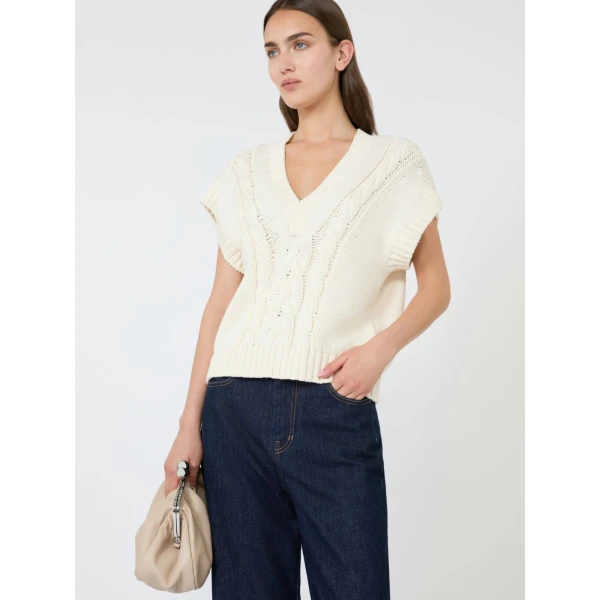 Max Mara Pascia Cotton Cable-Knit Gilet in Ecru | Sweaters | Coveti