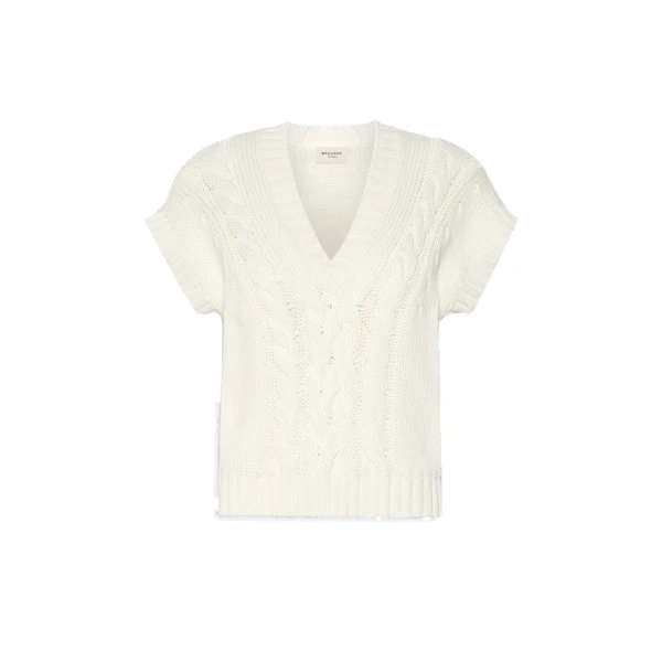 Max Mara Pascia Cotton Cable-Knit Gilet in Ecru | Sweaters | Coveti