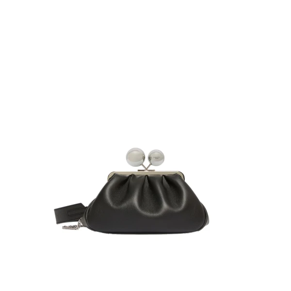 Max Mara Pasticcino Bag Medium in Deer-Print Leather, Black | Clutch Bags | Coveti