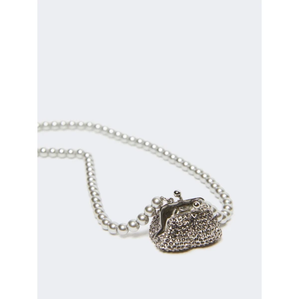 Max Mara Pasticcino Bag Pendant Pearl Necklace in Black | Necklace | Coveti