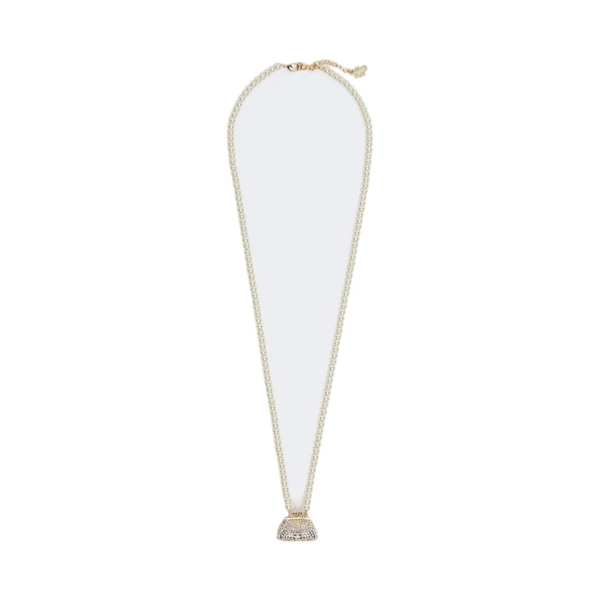 Max Mara Pasticcino Bag Pendant Pearl Necklace in Optical White | Necklace | Coveti