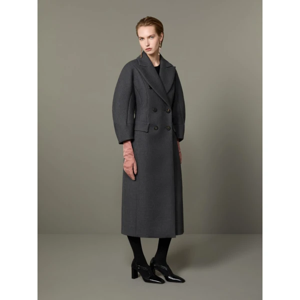 Max Mara Patio Monsieur Double-Breasted Combed Wool Coat in Medium Grey | Wool Coat | Coveti