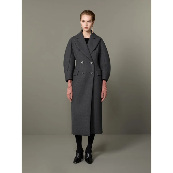 Max Mara Patio Monsieur Double-Breasted Combed Wool Coat in Medium Grey | Wool Coat | Coveti