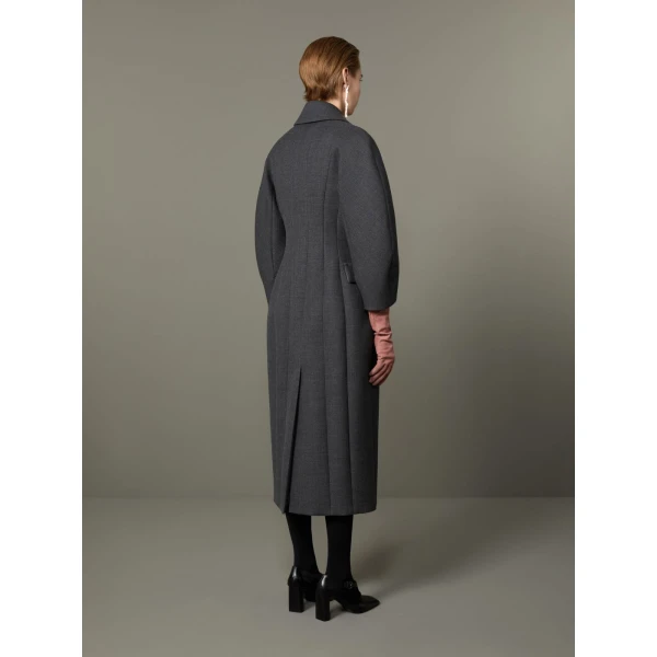 Max Mara Patio Monsieur Double-Breasted Combed Wool Coat in Medium Grey | Wool Coat | Coveti
