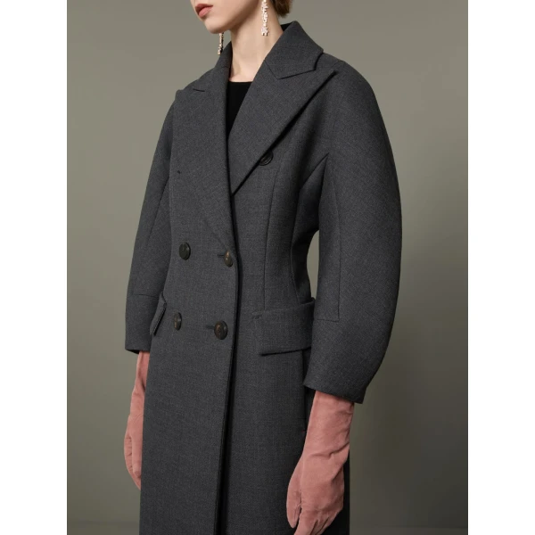 Max Mara Patio Monsieur Double-Breasted Combed Wool Coat in Medium Grey | Wool Coat | Coveti