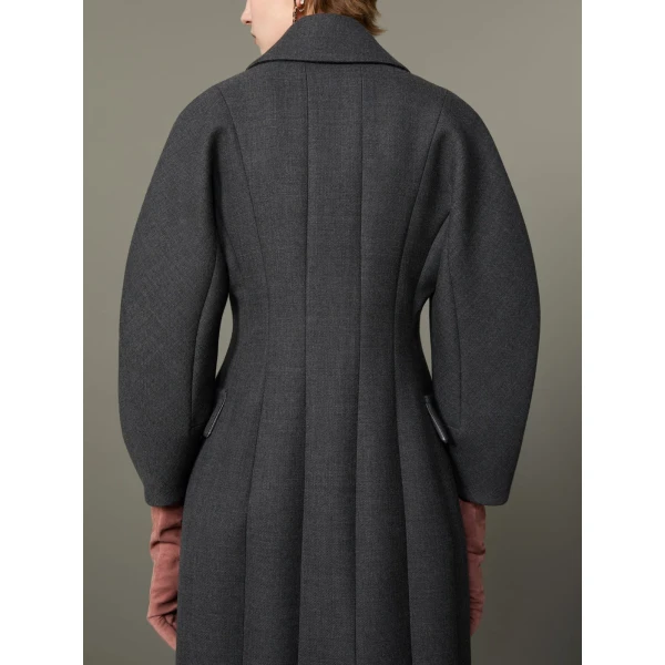 Max Mara Patio Monsieur Double-Breasted Combed Wool Coat in Medium Grey | Wool Coat | Coveti