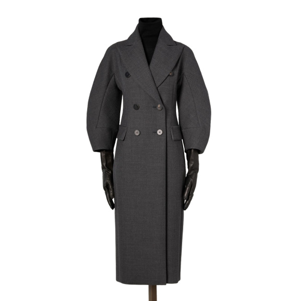 Max Mara Patio Monsieur Double-Breasted Combed Wool Coat in Medium Grey | Wool Coat | Coveti