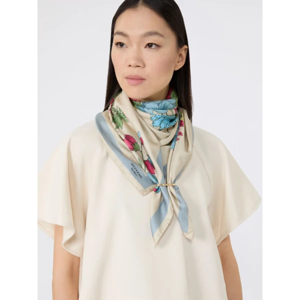 Max Mara Patterned Silk Twill Foulard in Beige | Scarves | Coveti