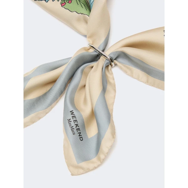 Max Mara Patterned Silk Twill Foulard in Beige | Scarves | Coveti