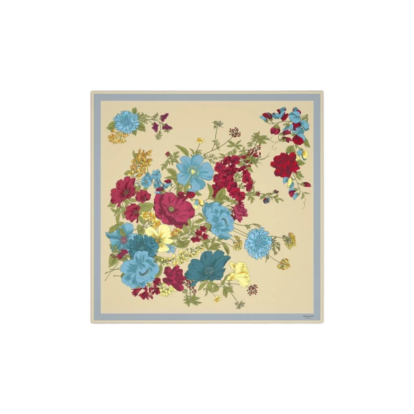 Patterned Silk Twill Foulard in Beige