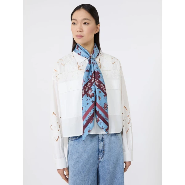 Max Mara Patterned Silk Twill Foulard in Light Blue | Scarves | Coveti