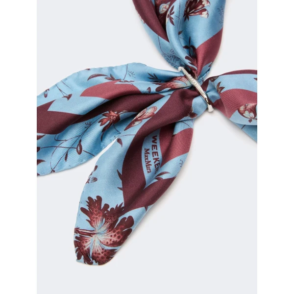 Max Mara Patterned Silk Twill Foulard in Light Blue | Scarves | Coveti