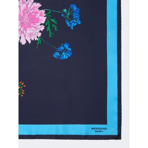 Max Mara Patterned Silk Twill Foulard in Midnight Blue | Scarves | Coveti