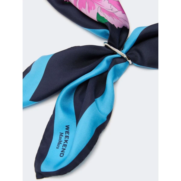 Max Mara Patterned Silk Twill Foulard in Midnight Blue | Scarves | Coveti