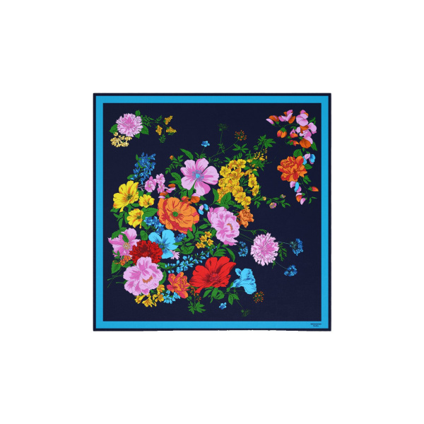 Max Mara Patterned Silk Twill Foulard in Midnight Blue | Scarves | Coveti
