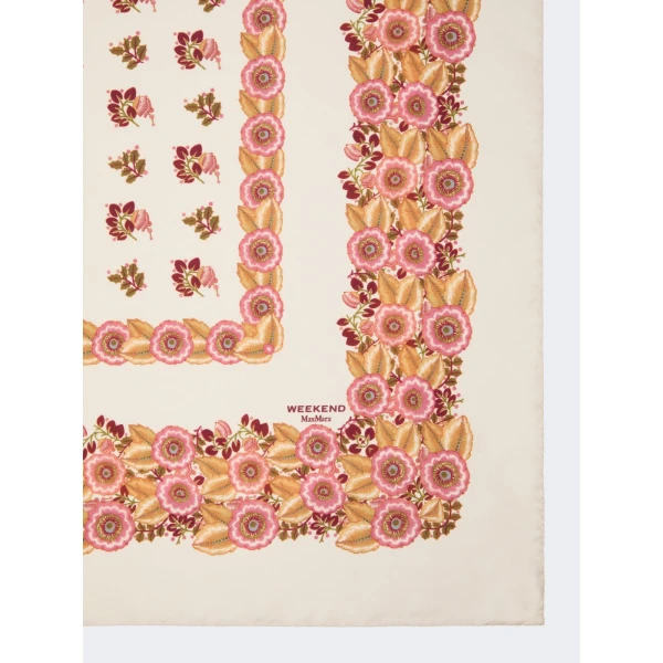 Max Mara Patterned Silk Twill Foulard in Natural | Scarves | Coveti