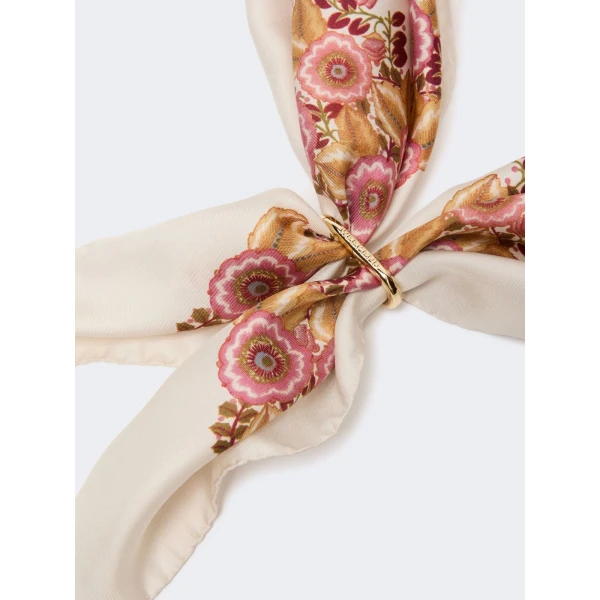 Max Mara Patterned Silk Twill Foulard in Natural | Scarves | Coveti