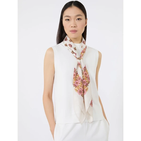 Max Mara Patterned Silk Twill Foulard in Natural | Scarves | Coveti