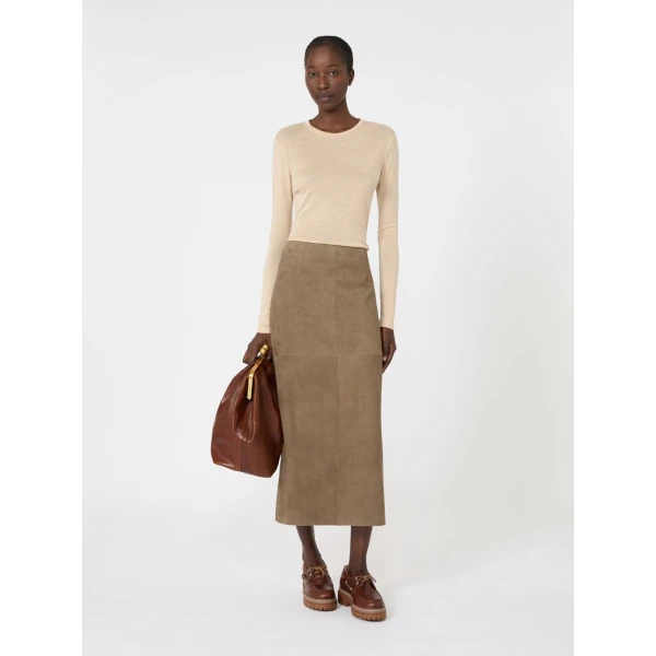 Max Mara Patto Wool and Silk Jersey T-Shirt in Beige | T-shirts | Coveti