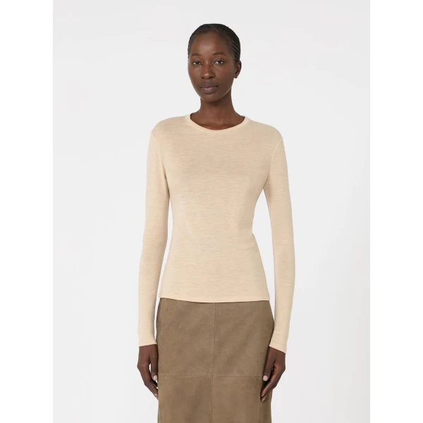 Max Mara Patto Wool and Silk Jersey T-Shirt in Beige | T-shirts | Coveti