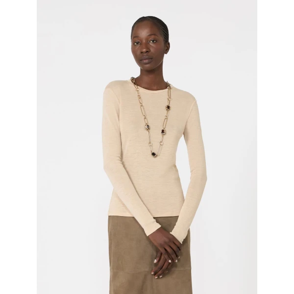 Max Mara Patto Wool and Silk Jersey T-Shirt in Beige | T-shirts | Coveti