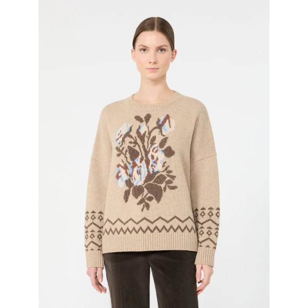 Max Mara Pavidi Wool Jacquard Jumper in Sand | Sweaters | Coveti