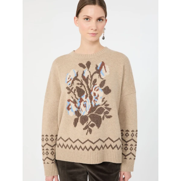 Max Mara Pavidi Wool Jacquard Jumper in Sand | Sweaters | Coveti