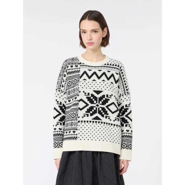 Max Mara Pavidi Wool Jacquard Jumper in White | Sweaters | Coveti
