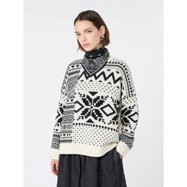 Max Mara Pavidi Wool Jacquard Jumper in White | Sweaters | Coveti