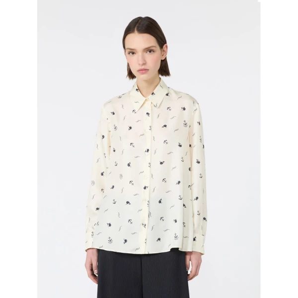 Max Mara Pavido Printed Silk Shirt in Ivory | Shirts | Coveti