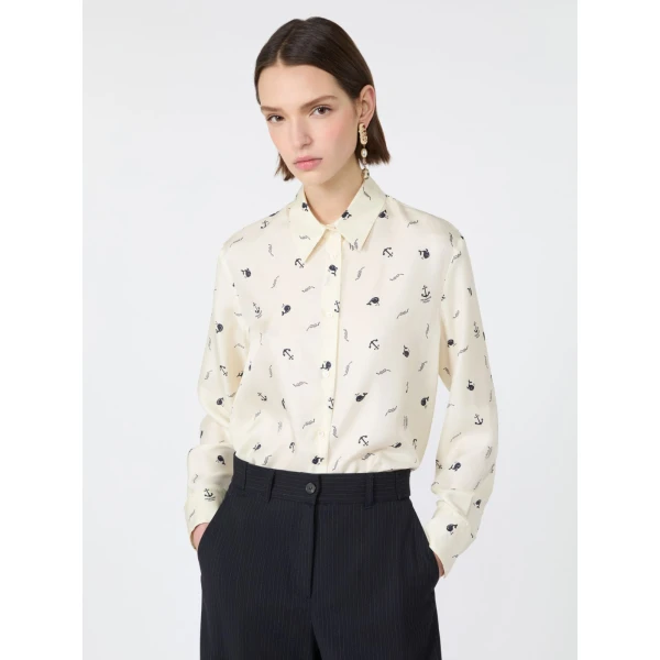 Max Mara Pavido Printed Silk Shirt in Ivory | Shirts | Coveti