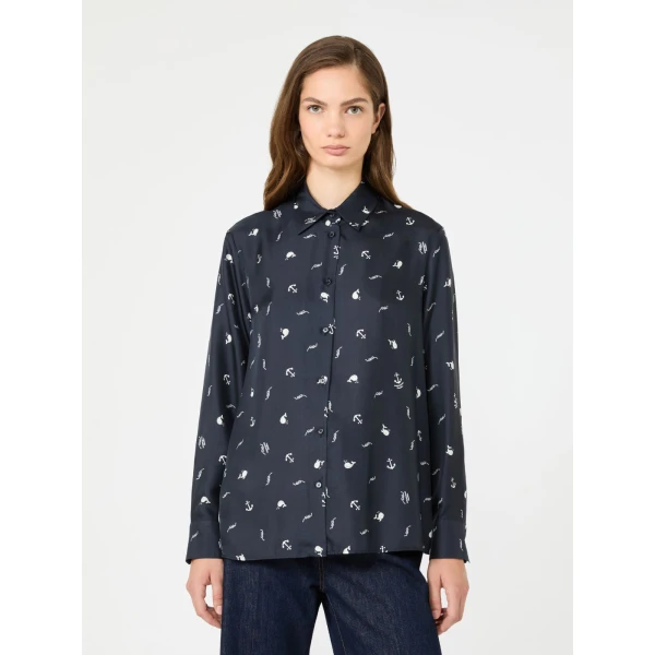 Max Mara Pavido Printed Silk Shirt in Navy | Shirts | Coveti