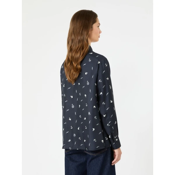 Max Mara Pavido Printed Silk Shirt in Navy | Shirts | Coveti