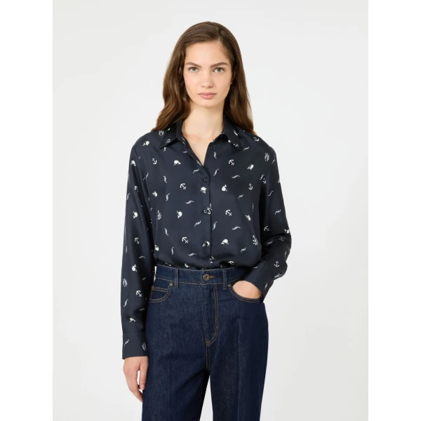 Max Mara Pavido Printed Silk Shirt in Navy | Shirts | Coveti