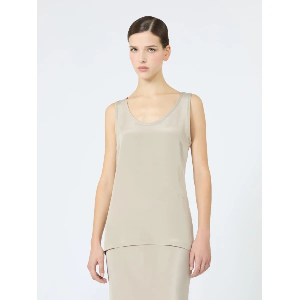 Max Mara Pavido Silk Crepe de Chine Top in Stone Grey | Blouse | Coveti