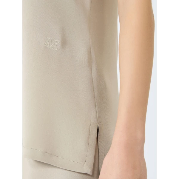 Max Mara Pavido Silk Crepe de Chine Top in Stone Grey | Blouse | Coveti