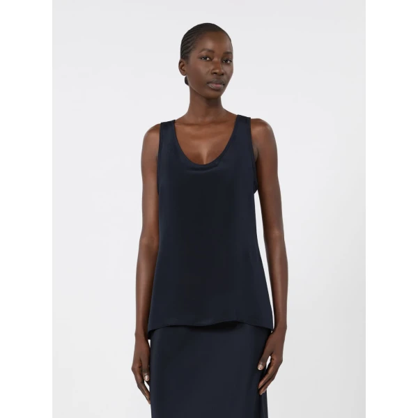 Max Mara Pavido Silk Crepe de Chine Top in Ultramarine | Blouse | Coveti