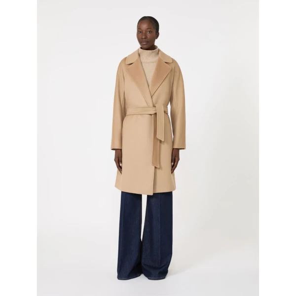 Max Mara Pedale Wool Wrap Coat in Camel | Wool Coat | Coveti